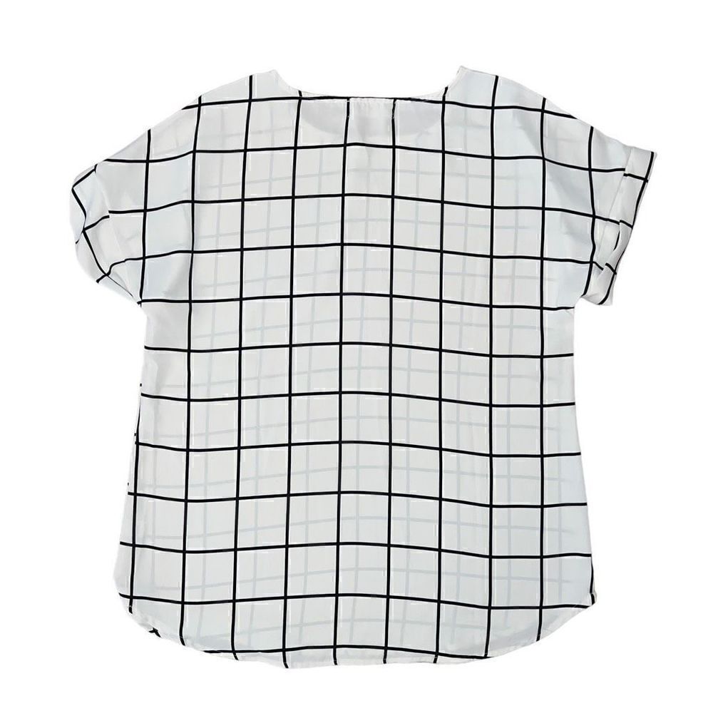 MOD BOUTIQUE Black & White Grid Pattern Short Sleeve Blouse Size L - Picture 2 of 6